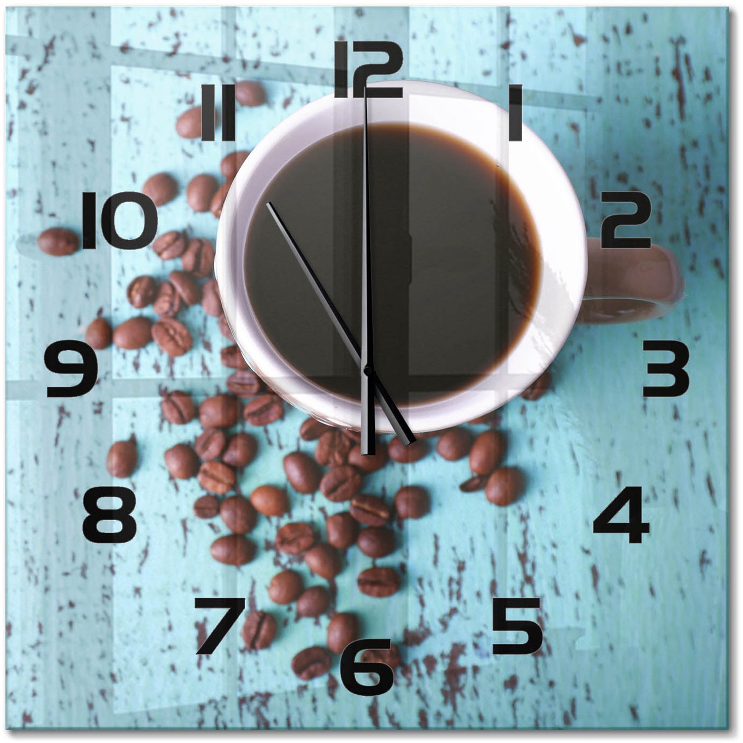 TULUP Wandklok - Zwarte koffie Gekleurde Glazen Klok - 60x60 cm - Bruin Glazen Klok Met Print - Zwarte handen - Vierkante Klok - Moderne Wandklok Glas - Wandklok Glas Decoratie