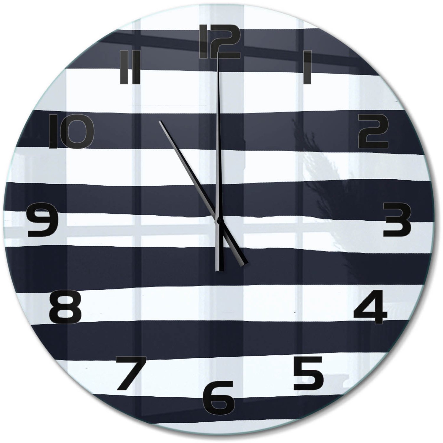 TULUP Wandklok - Gestreepte achtergrond Glazen Wandklok Design - fi60 cm - Zwart-wit Klok Glas Met Opdruk - Zwarte handen - Ronde Klok - Wandklok Glas Met Motief - Decoratieve Glazen Klok
