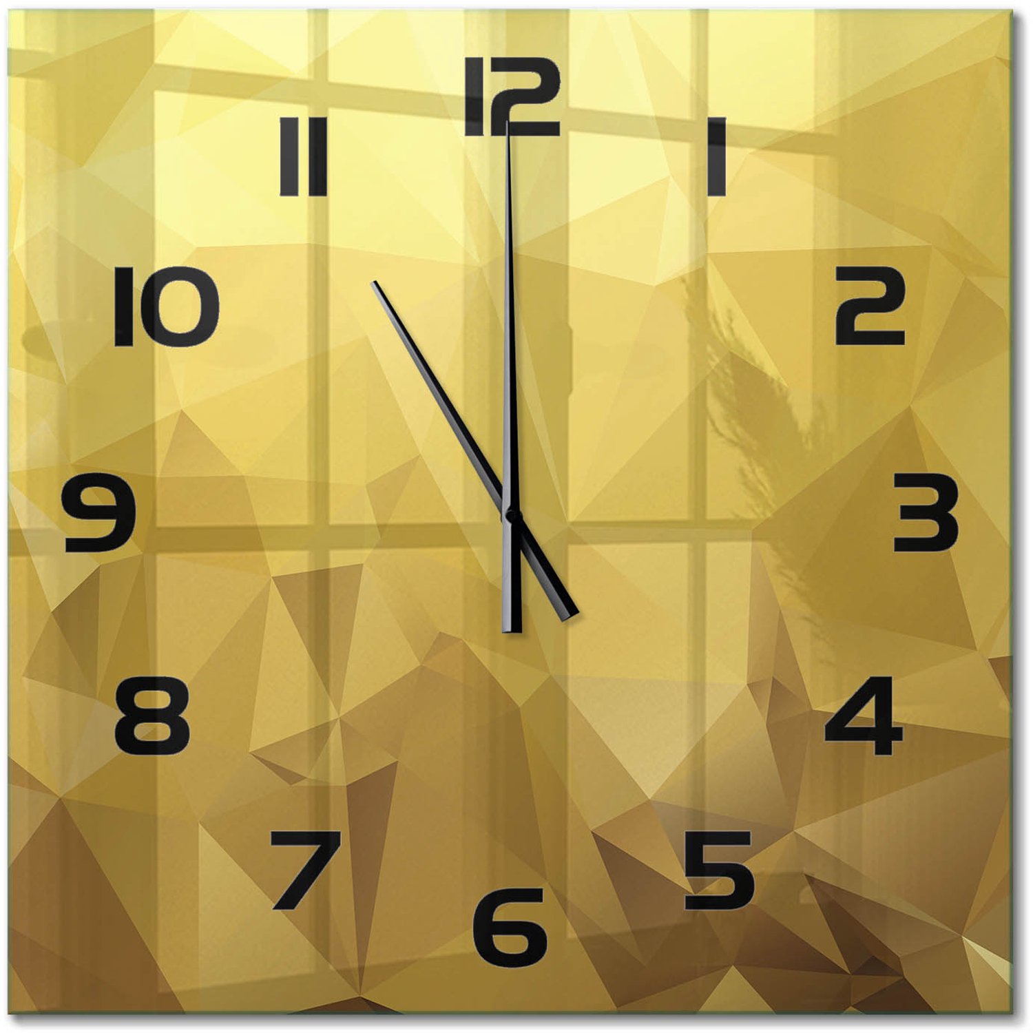 TULUP Wandklok - Abstracte achtergrond Klok Glas Met Opdruk - 60x60 cm - Geel Moderne Wandklok Glas - Zwarte handen - Vierkante Klok - Decoratieve Glazen Klok - Glazen Wandklok Design