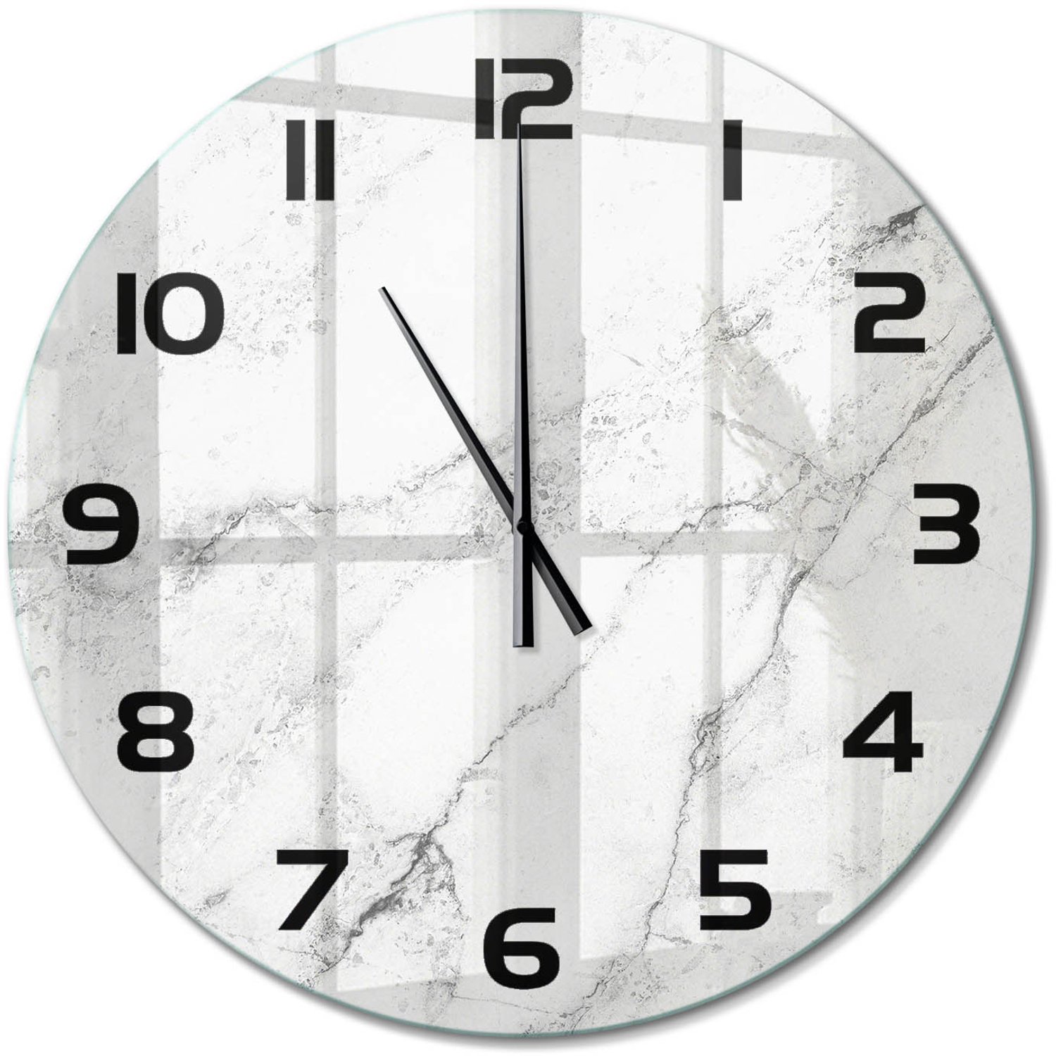 TULUP Wandklok - Marmer Wandklok Glas Decoratie - fi60 cm - Wit Gekleurde Glazen Klok - Zwarte handen - Ronde Klok - Klok Glas Met Opdruk - Moderne Wandklok Glas