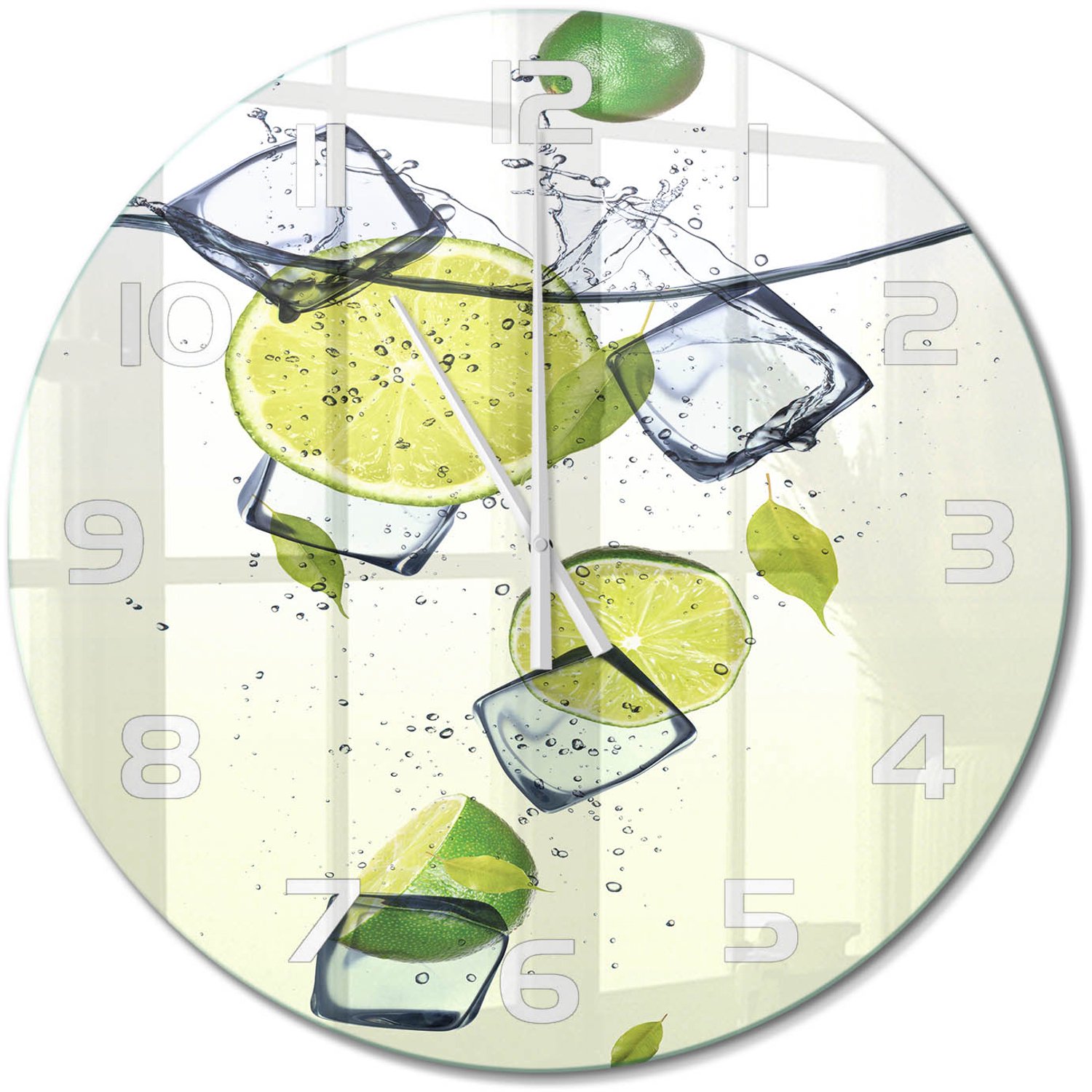TULUP Wandklok - Limoenen en ijs Gekleurde Glazen Klok - fi60 cm - Groente Glazen Klok Met Print - Witte handen - Ronde Klok - Moderne Wandklok Glas - Wandklok Glas Decoratie