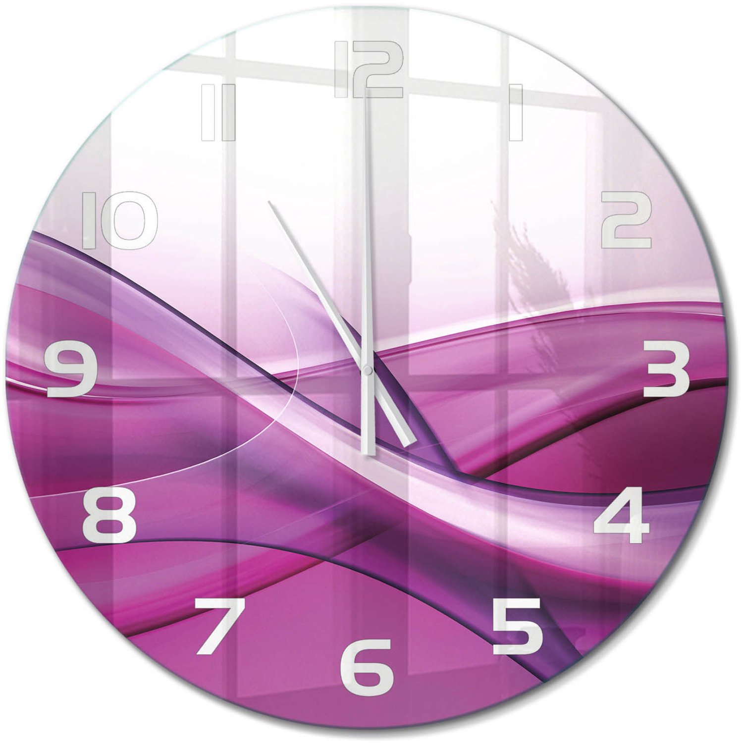 TULUP Wandklok - Golfachtergrond Glazen Klok Met Print - fi60 cm - Roze Wandklok Glas Met Motief - Witte handen - Ronde Klok - Wandklok Glas Decoratie - Gekleurde Glazen Klok