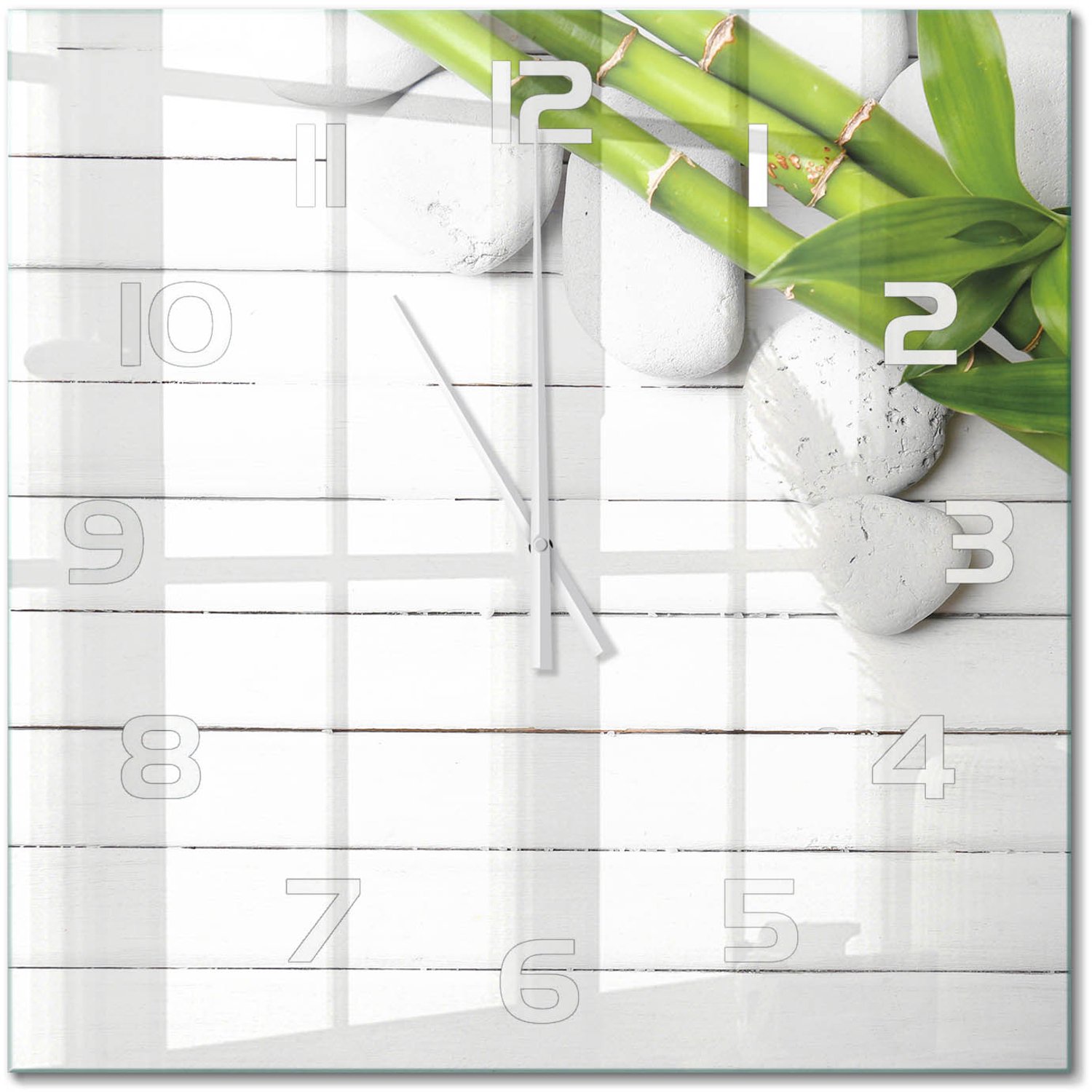 TULUP Wandklok - Bamboe Glazen Klok Met Print - 60x60 cm - Groente Wandklok Glas Met Motief - Witte handen - Vierkante Klok - Wandklok Glas Decoratie - Gekleurde Glazen Klok