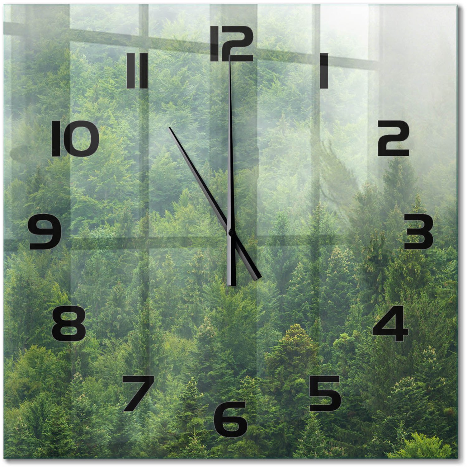 TULUP Wandklok - Mysterieus bos Wandklok Glas Decoratie - 60x60 cm - Groente Gekleurde Glazen Klok - Zwarte handen - Vierkante Klok - Klok Glas Met Opdruk - Moderne Wandklok Glas