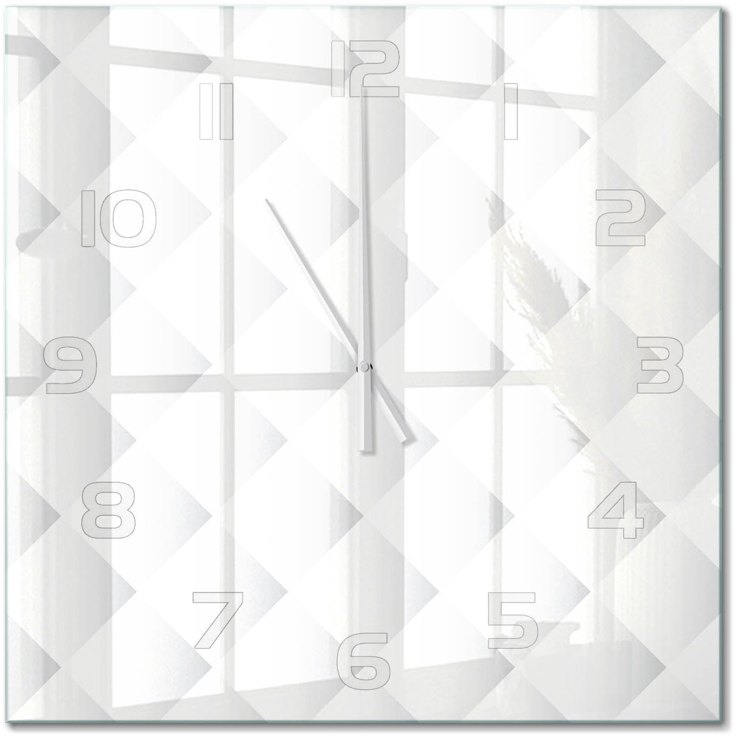 TULUP Wandklok - Vierkanten Achtergrond Klok Glas Met Opdruk - 60x60 cm - Wit Moderne Wandklok Glas - Witte handen - Vierkante Klok - Decoratieve Glazen Klok - Glazen Wandklok Design