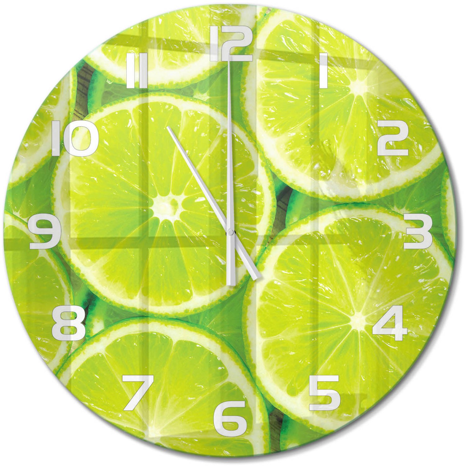 TULUP Wandklok - Limoenen Moderne Wandklok Glas - fi60 cm - Groente Wandklok Glas Decoratie - Witte handen - Ronde Klok - Glazen Wandklok Design - Klok Glas Met Opdruk