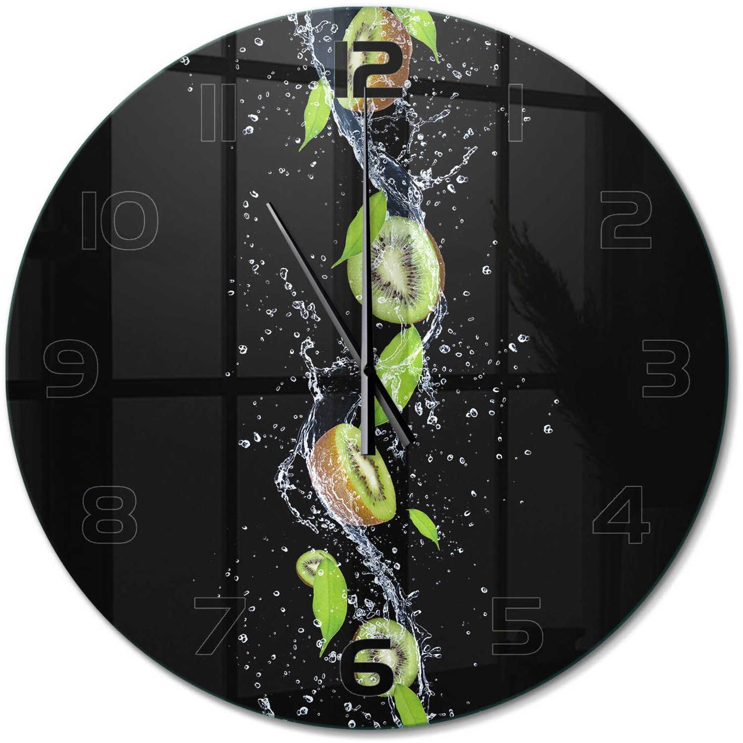 TULUP Wandklok - Kiwi en water Wandklok Glas Met Motief - fi60 cm - Groente Decoratieve Glazen Klok - Zwarte handen - Ronde Klok - Gekleurde Glazen Klok - Glazen Klok Met Print