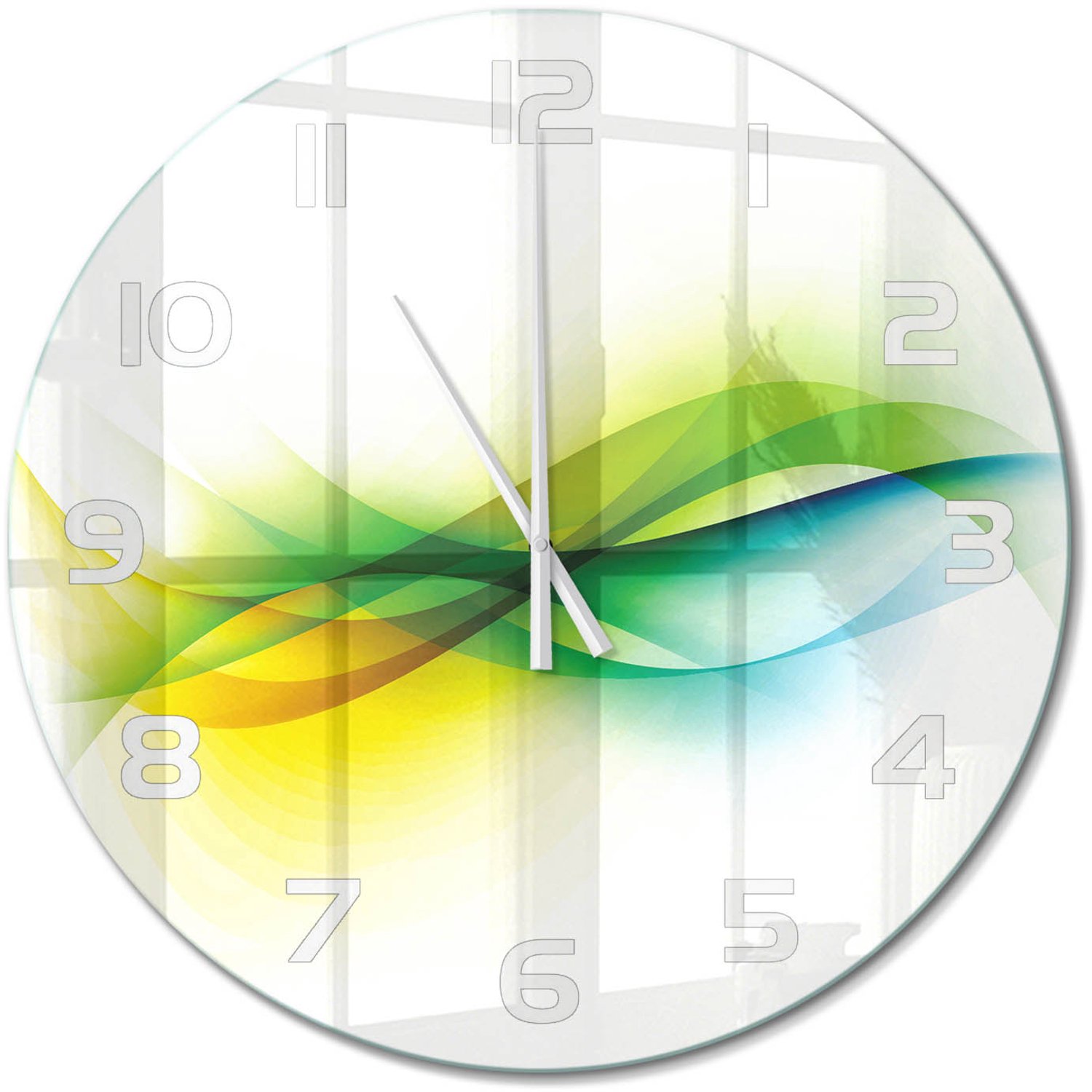 TULUP Wandklok - Golfabstractie Klok Glas Met Opdruk - fi60 cm - Veelkleurig Moderne Wandklok Glas - Witte handen - Ronde Klok - Decoratieve Glazen Klok - Glazen Wandklok Design