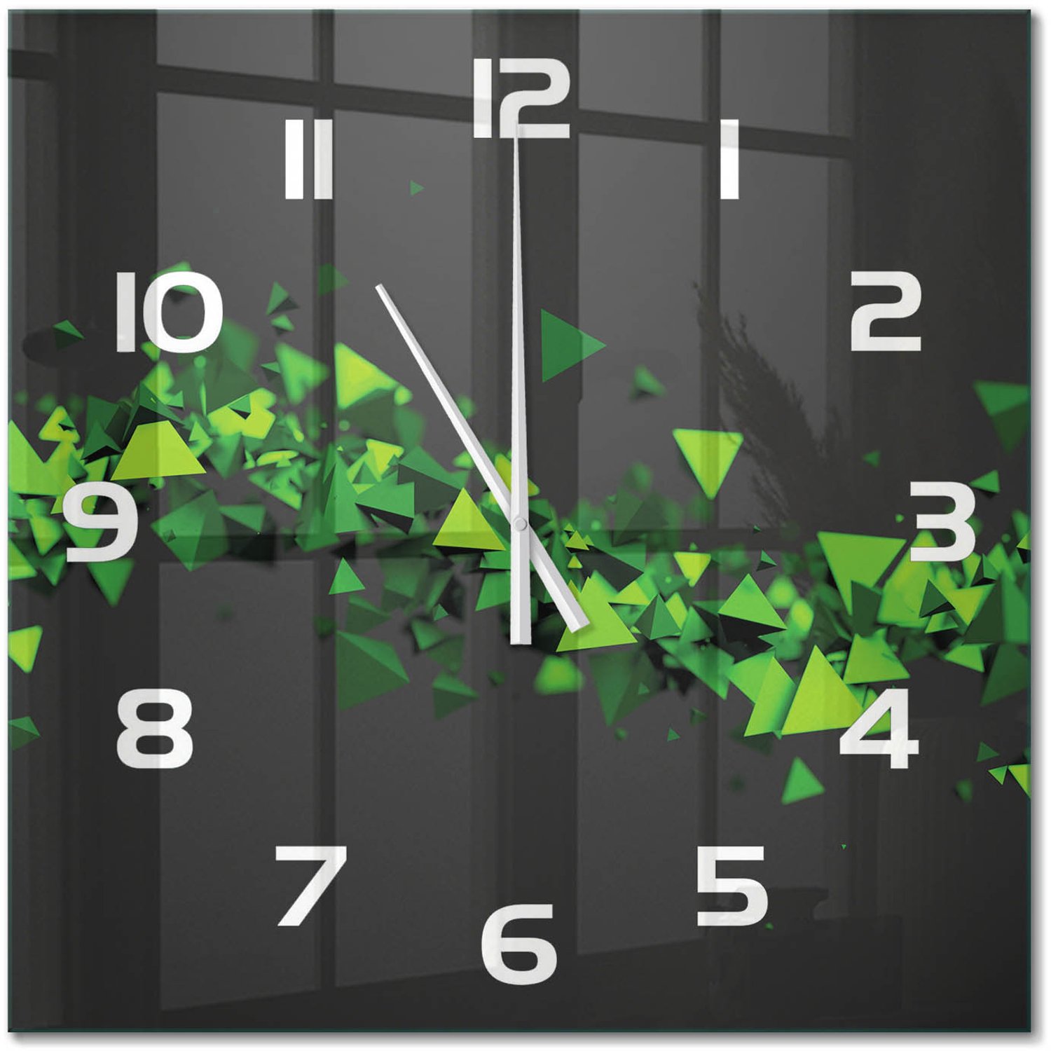 TULUP Wandklok - Geometrische golf Klok Glas Met Opdruk - 60x60 cm - Groente Moderne Wandklok Glas - Witte handen - Vierkante Klok - Decoratieve Glazen Klok - Glazen Wandklok Design