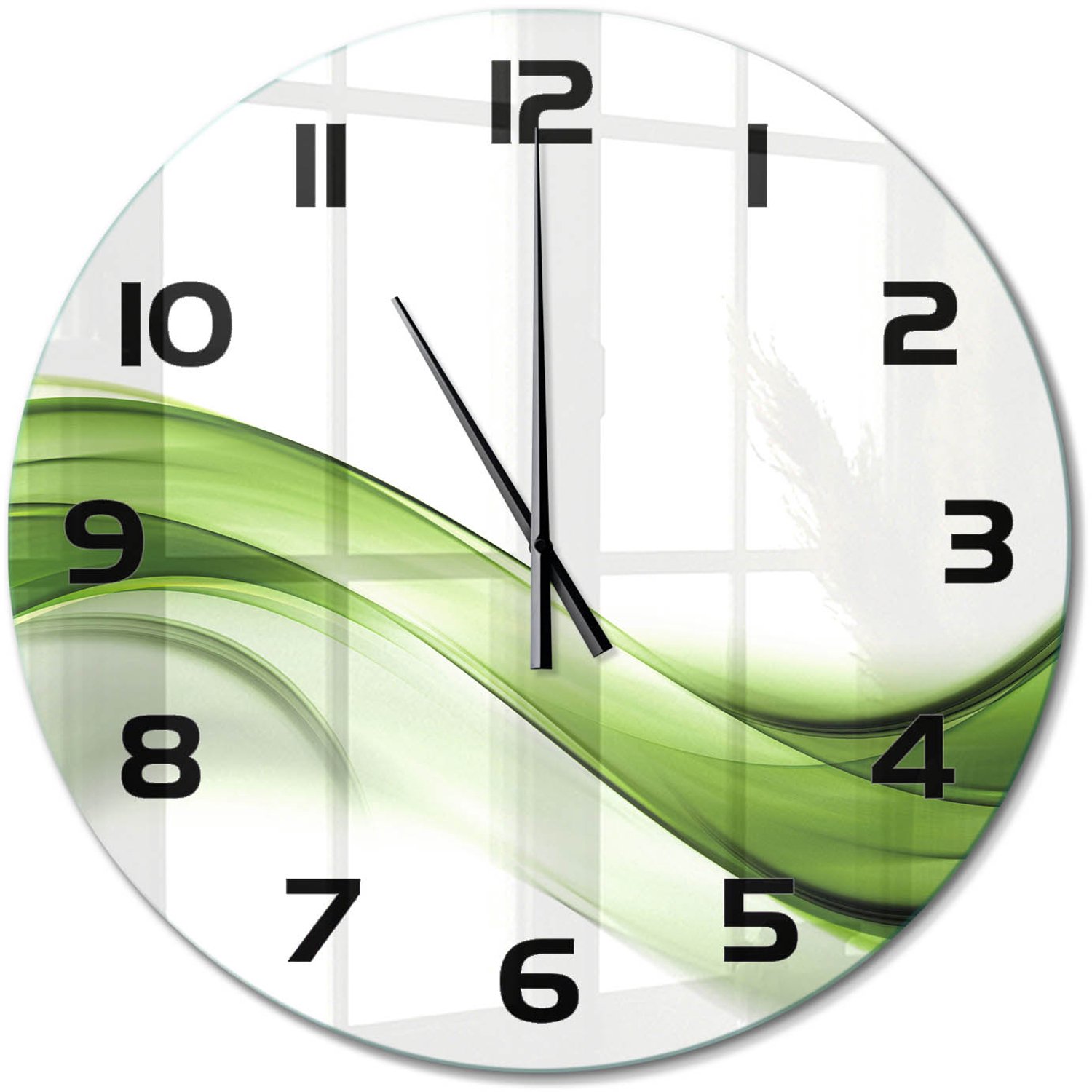 TULUP Wandklok - Groene golf Glazen Klok Met Print - fi60 cm - Groente Wandklok Glas Met Motief - Zwarte handen - Ronde Klok - Wandklok Glas Decoratie - Gekleurde Glazen Klok