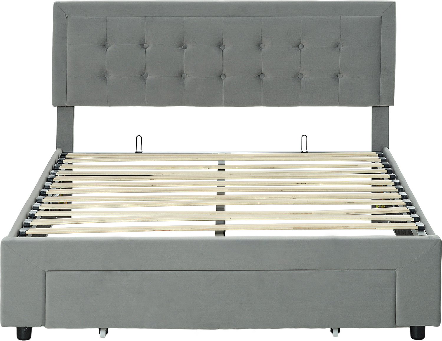 Lunpog Upholstered Bed, Hydraulic Storage Bed with Storage and Slatted Frame, Double Bed with Headboard, Modern Backrest, Velvet, Without Mattress,grijs Lichtgrijs