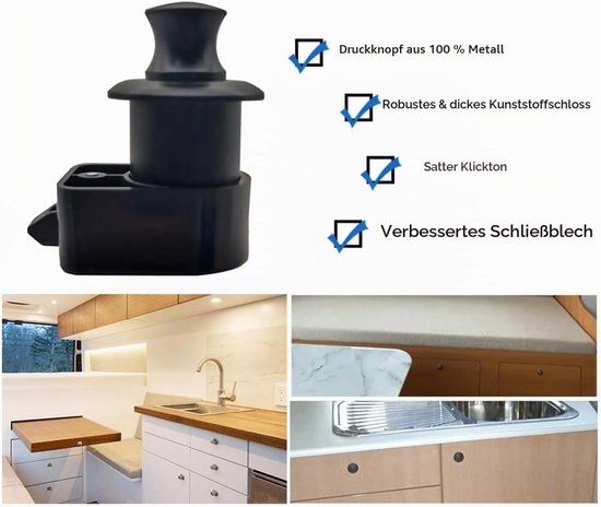 5-delige metalen drukknopvergrendeling voor caravans, campers, boten en jachten — afbeelding 2