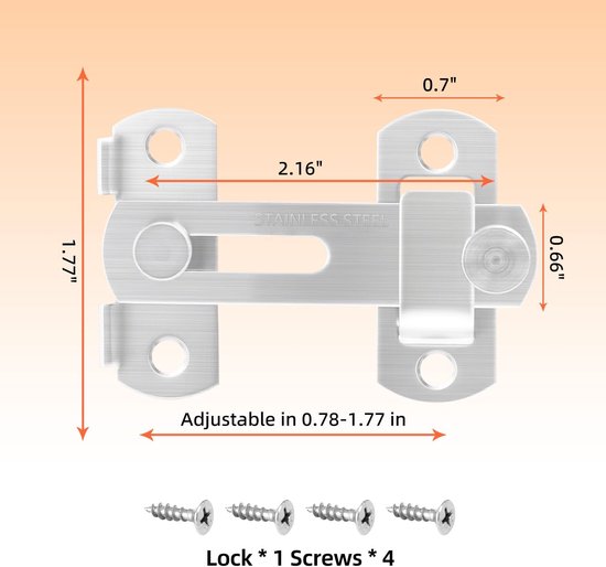 3 inch inklapbare schuifdeurgrendel, zware uitvoering voor privacy - 2 stuks — afbeelding 2