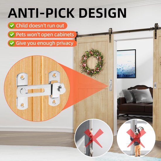 4 inch inklapbare schuifdeurgrendel, zware uitvoering voor privacy - 2 stuks — afbeelding 3