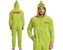 Grinch Heren FLEECE pyjama EENSTUKS met rits, KERST, WARME onesie met capuchon S-M