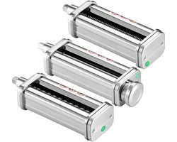 Pasta-accessoire voor KitchenAid staande mixer- roestvrijstalen pastaroller- en snijset inclusief pastaroller- spaghetti- en fettuccinesnijder- pastamaker met 8 instelbare dikteknoppen- 3 stuks