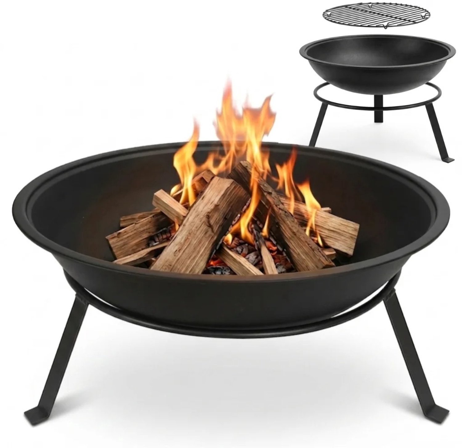 DeltaMerch Vuurkorf - Vuurschaal - Vuurplaats - 55 cm - Incl. binnenrooster - Hittebestendig tot 500°C - Tuin & Terras - Zwart
