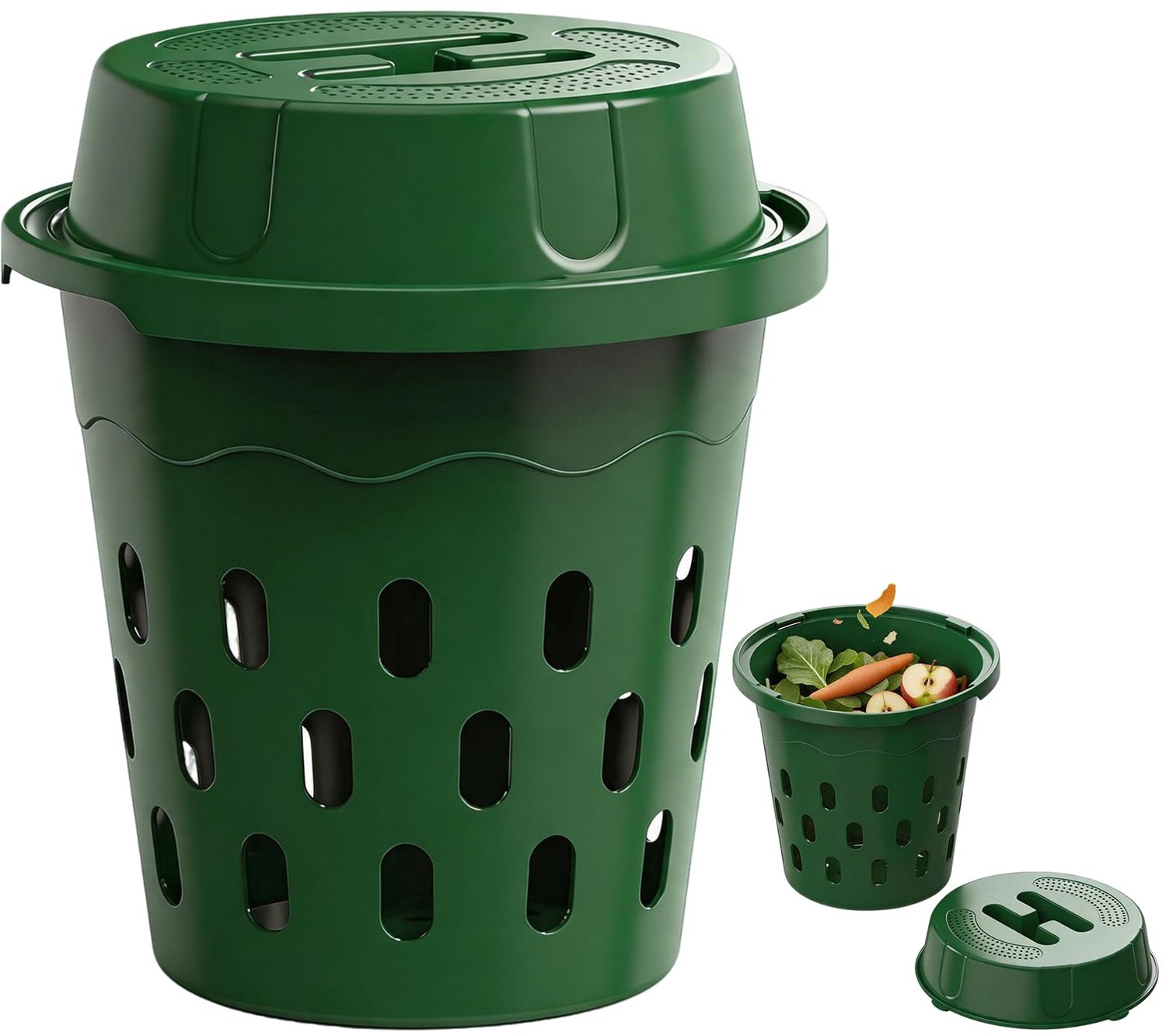 Famanu - Ondergrondse compostbak - Oplossing voor organisch afval - Duurzaam kunststof - Groen 2 stuks