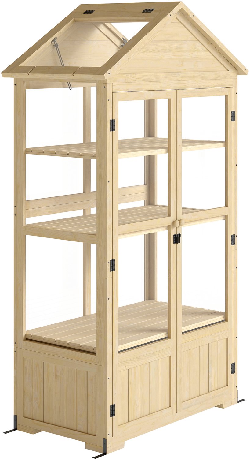 Sunona Houten kweekkas met rek en klapraam - Met verstelbare legplanken en afsluitbare deuren - 100 x 56,5 x 178 cm - Natuur