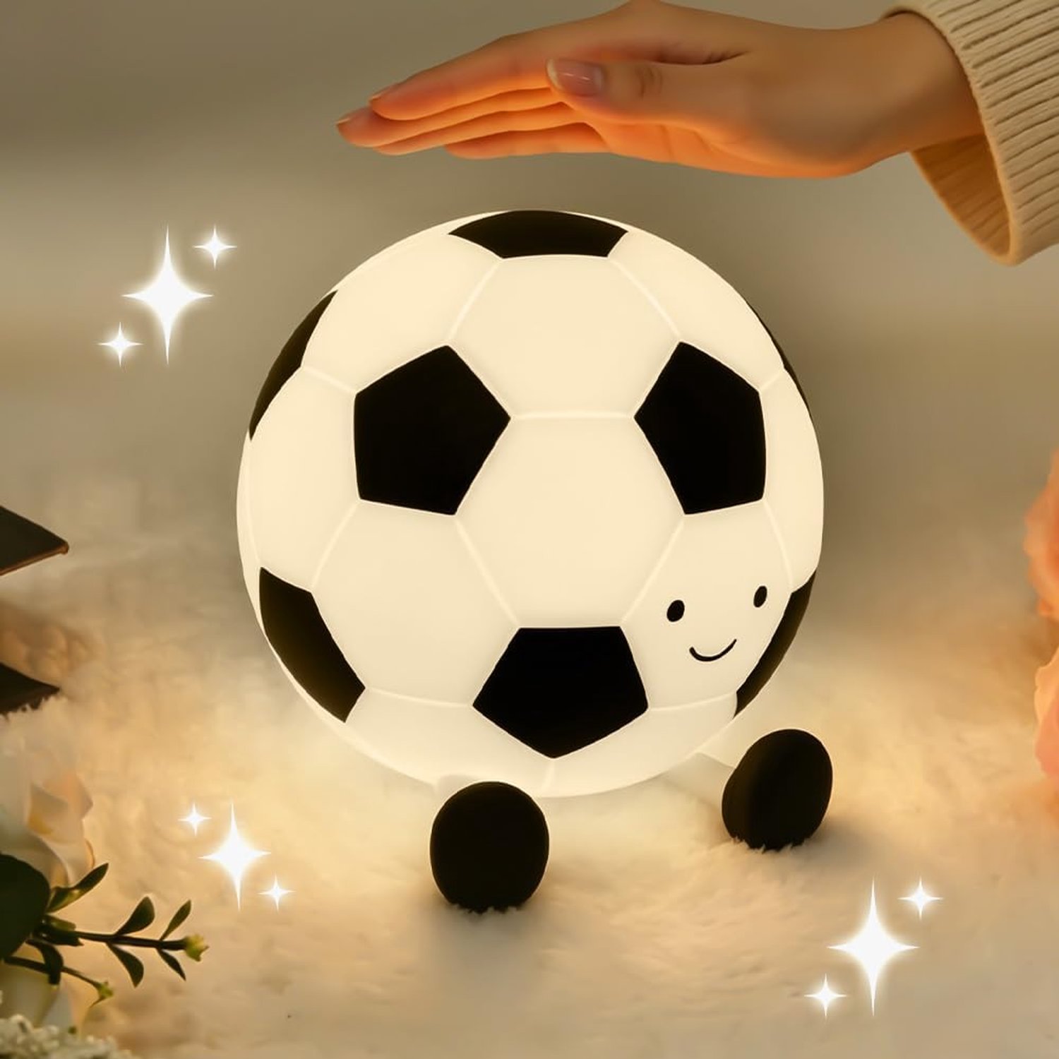 Voetbal Nachtlampje voor kinderen, Bedlamp met 7 kleuren lichten, 30 minuten timer, 2 verlichtingsmodi, Zacht siliconen, USB oplaadbaar, Touch bediening, Leuk verjaardagscadeau voor jongens