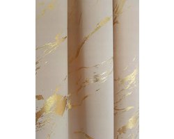 Crème fluwelen gordijn met gouden marmerprint - 140x250cm
