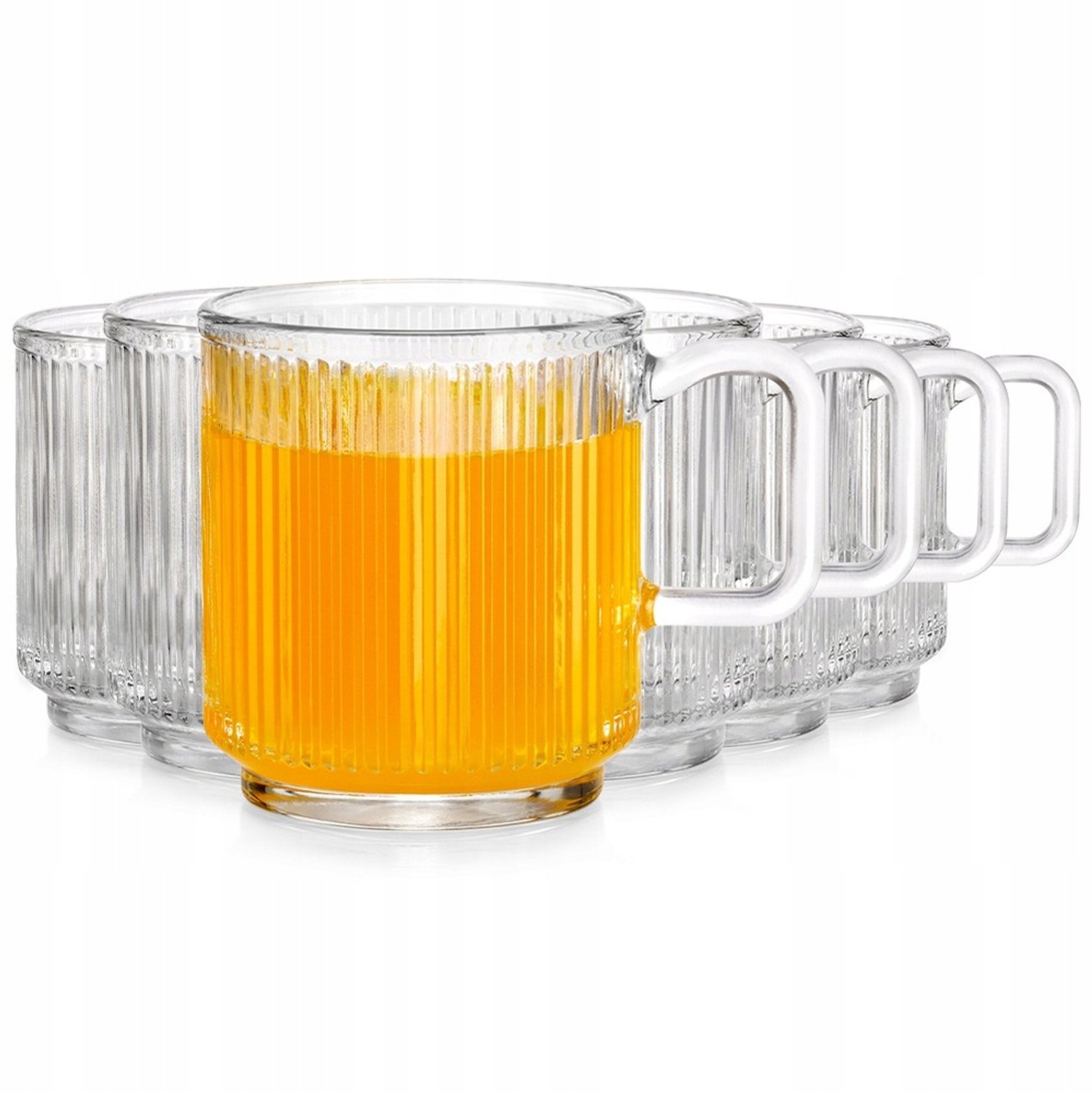 Set van 6 Geribbelde Glazen 350ml - Voor Koffie, Thee & Drankjes