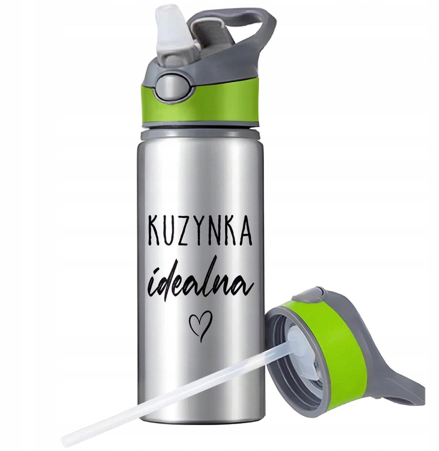 Aluminium Sport Bidon 650ml met Rietje en Handvat - Zilver