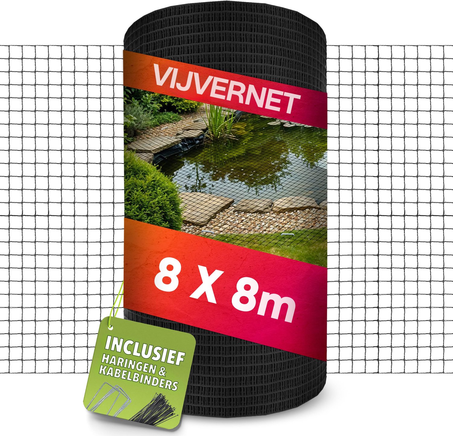 Famanu - Vijvernet fijnmazig 8 x 8 m - Bescherming tegen vogels en vuil - Weer- en UV-bestendig - Zwart 1 stuk