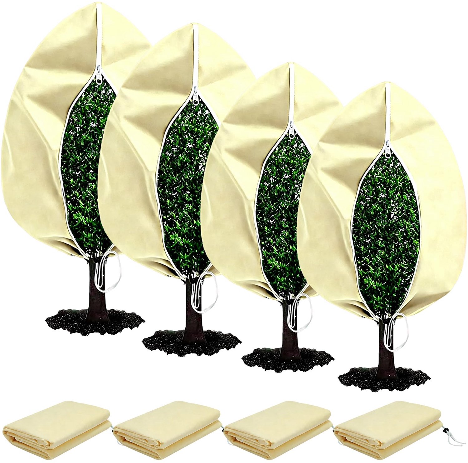 Famanu - Plantenbescherming winter - Beschermt planten tegen vorst - Weerbestendig polyester - Groen 4 stuks