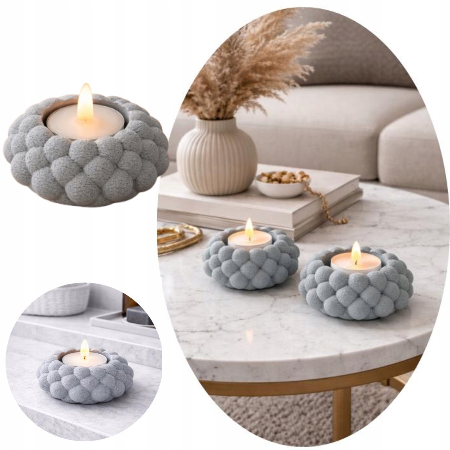Moderne 3D Tealight Kaarshouder Grijs met LED Kaars