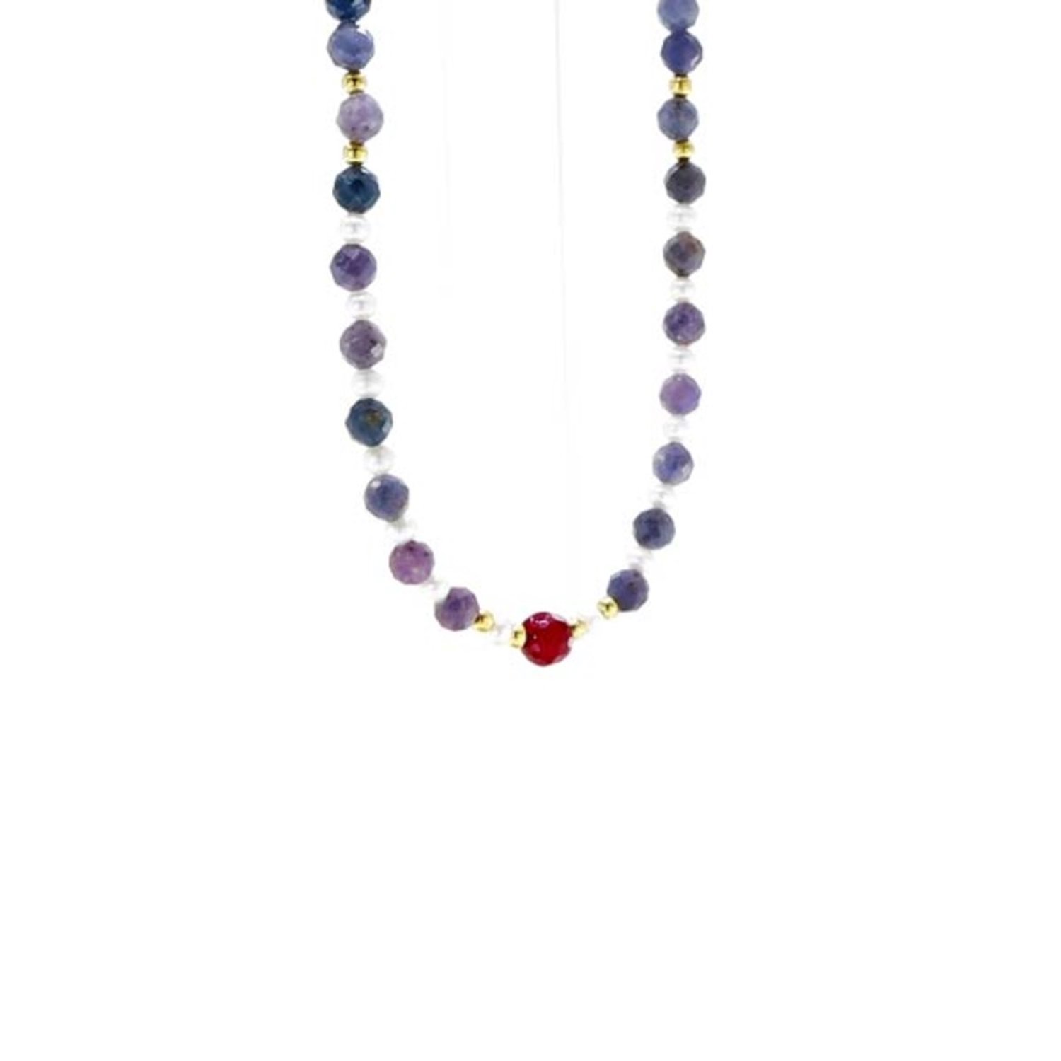 Cavill - 925 Sterling Zilver Halsketting - Roze Agaat 2.99 ct - Gouden Hematiet & Kleurrijke Saffieren - Elegante Verstelbare Dames Ketting 45-50cm