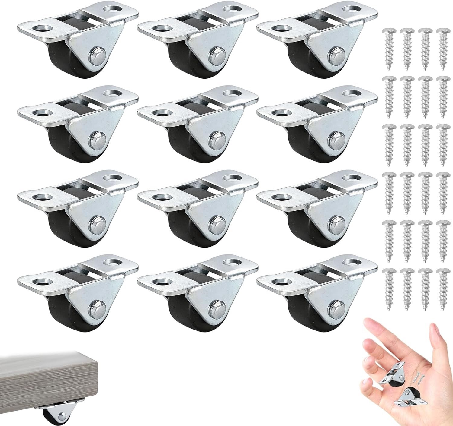 Mini Steerwielen 1.2cm met Stalen Bovenplaat - Set van 12 Rubber Wielen voor Meubels, Opslagdozen en DIY Projecten