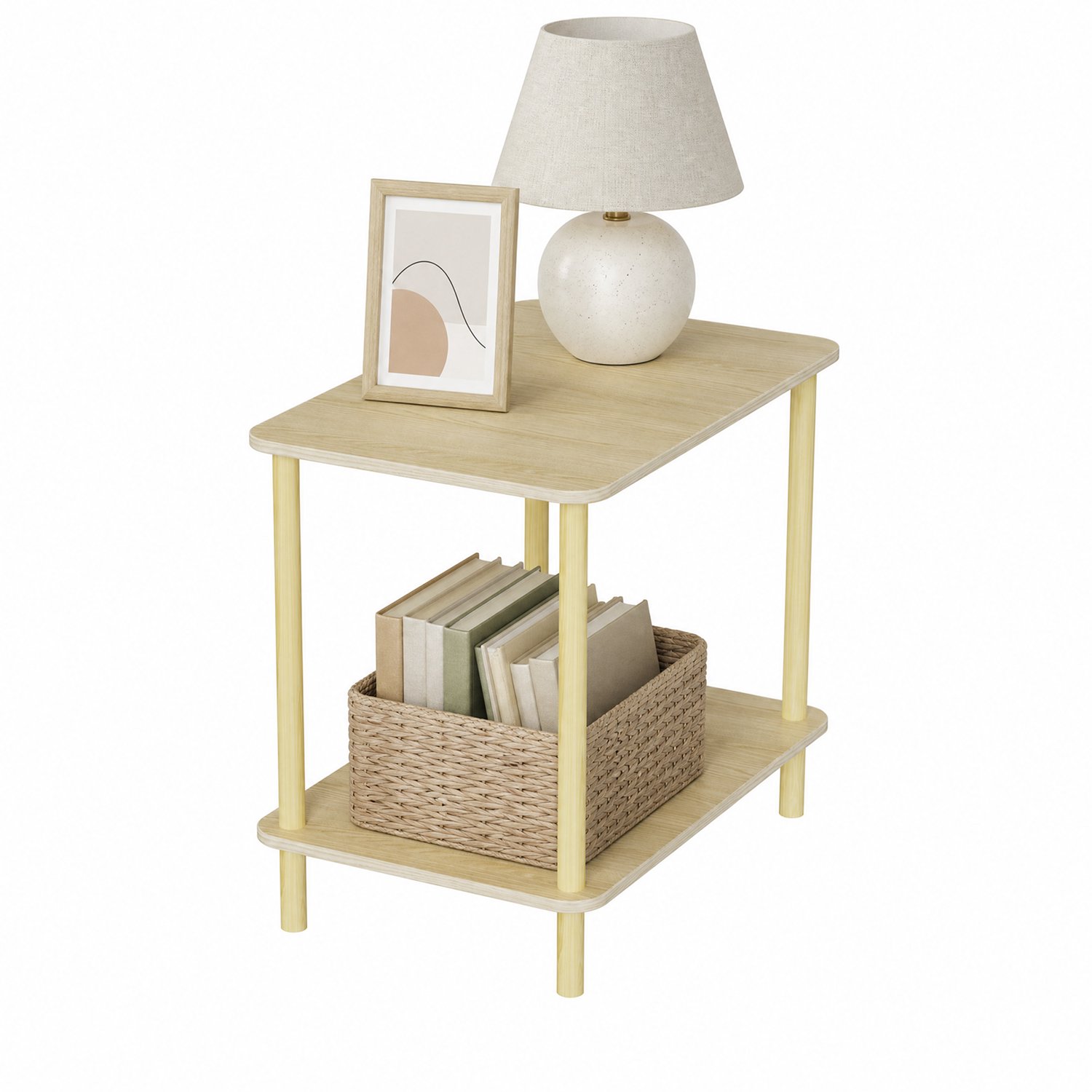 PIPIPOXER Bijzettafel - Tafeltje - Kleine Salontafel - Tafel Industrieel - Dubbele laag - Banktafel - 60 x 30 x 53cm - Houttint