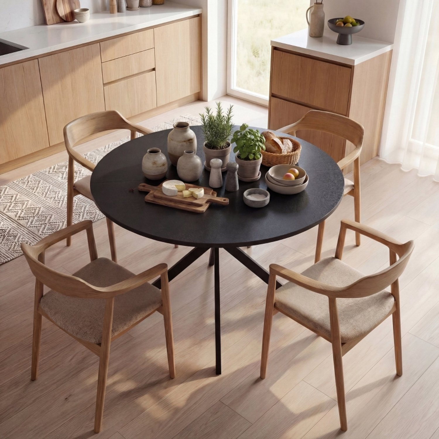 HAUSS SPOLE Ronde Eettafel - Industriële Stijl Met Zwarte X-Poten - Voor 4 Personen In Keuken En Eetkamer - Hout En Metaal - 100 Cm - Zwart