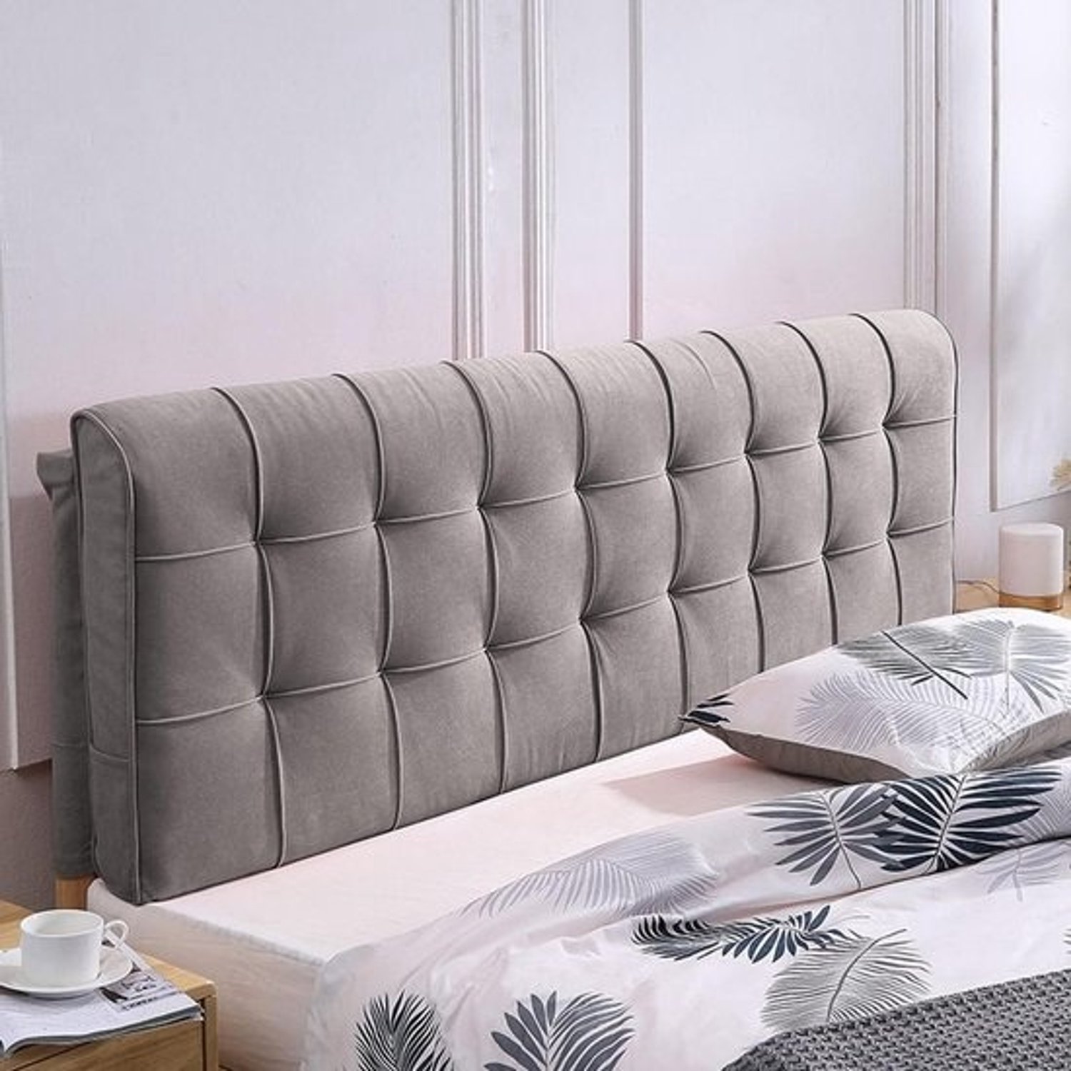 Gestoffeerd hoofdbordkussen - Achterbord voor bed - Verhoogd comfort - Afneembare hoes - 149 cm - Grijs