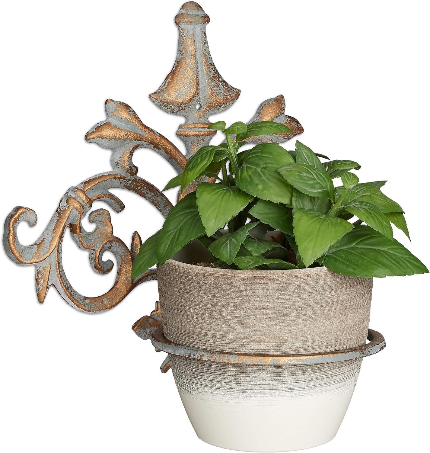 Famanu - Bloempothouder wand - Creëer extra ruimte voor planten - Vintage design van gietijzer - Goud-grijs