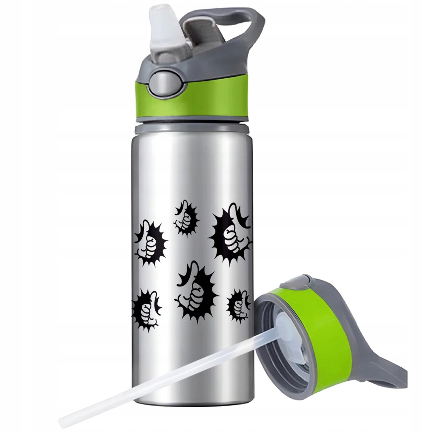 Aluminium Sport Bidon 650ml met Rietje en Handvat - Zilver