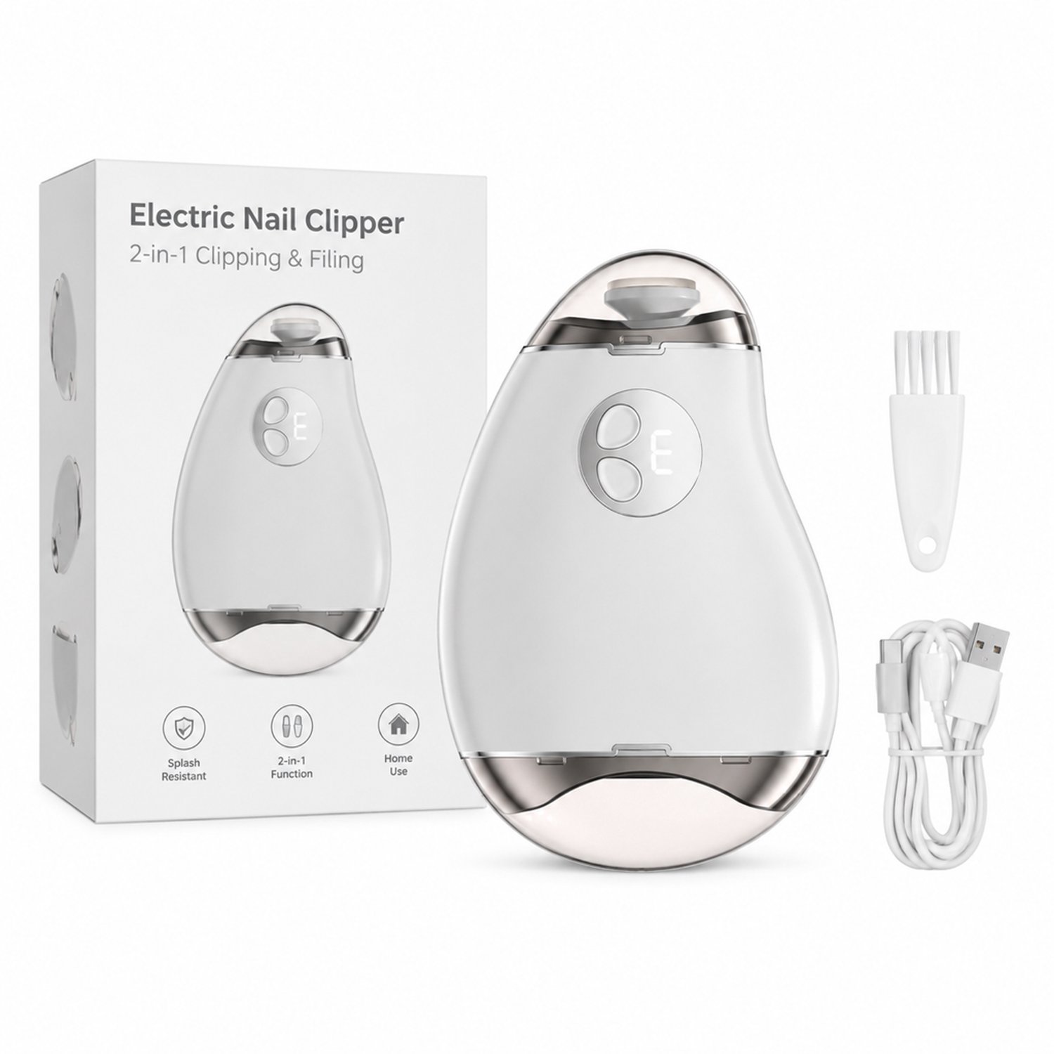 elektrische nagelknipper - 2-in-1 knippen en vijlen - spatbeperkend ontwerp - wit met Engelstalige verpakking