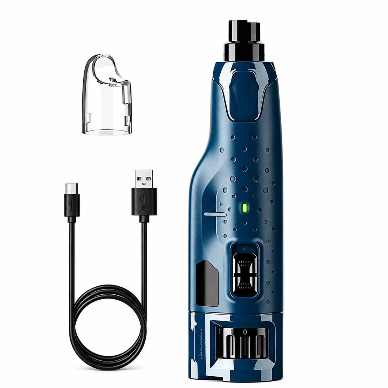 elektrische nagelknipper voor huisdieren - 6 snelheden - opladen via USB - donkerblauwe stofwerende uitvoering - verpakking 22 x 12 x 6 cm