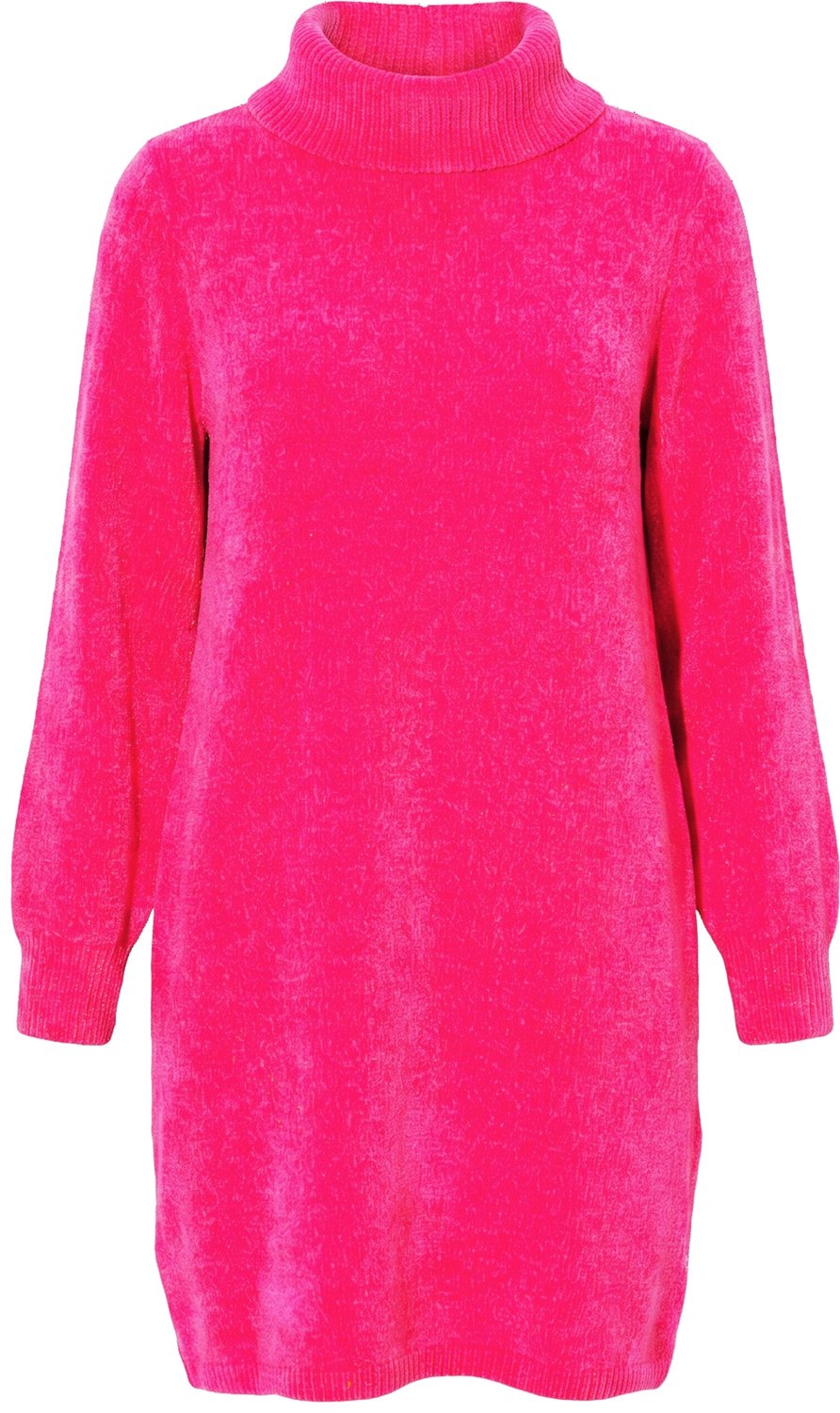 Ulla Popken - Dames - Gebreide jurk chenille A-lijn col lange mouwen - Fuchsiaroze - Maat 46+