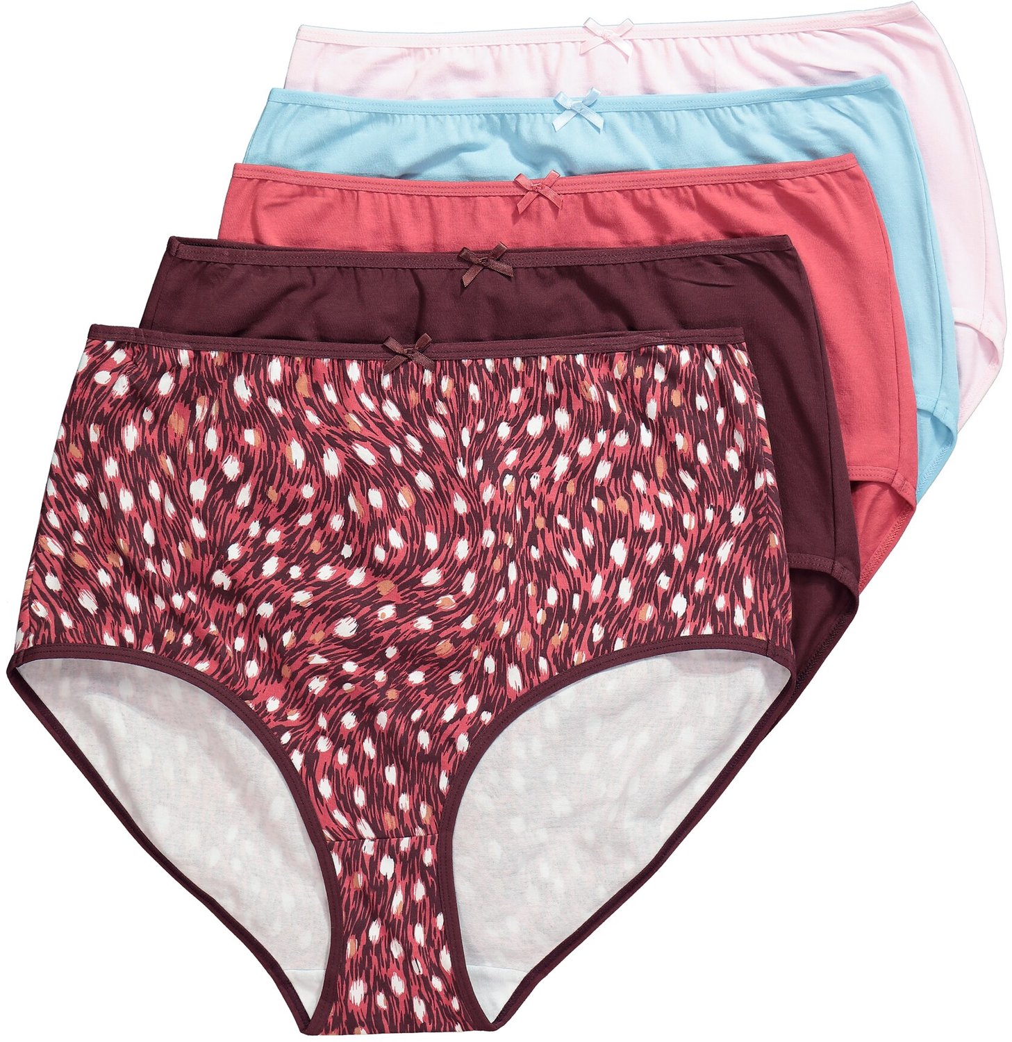 Ulla Popken - Dames - Maxislips set van 5 motief/effen - Roodbruin - Maat 50+