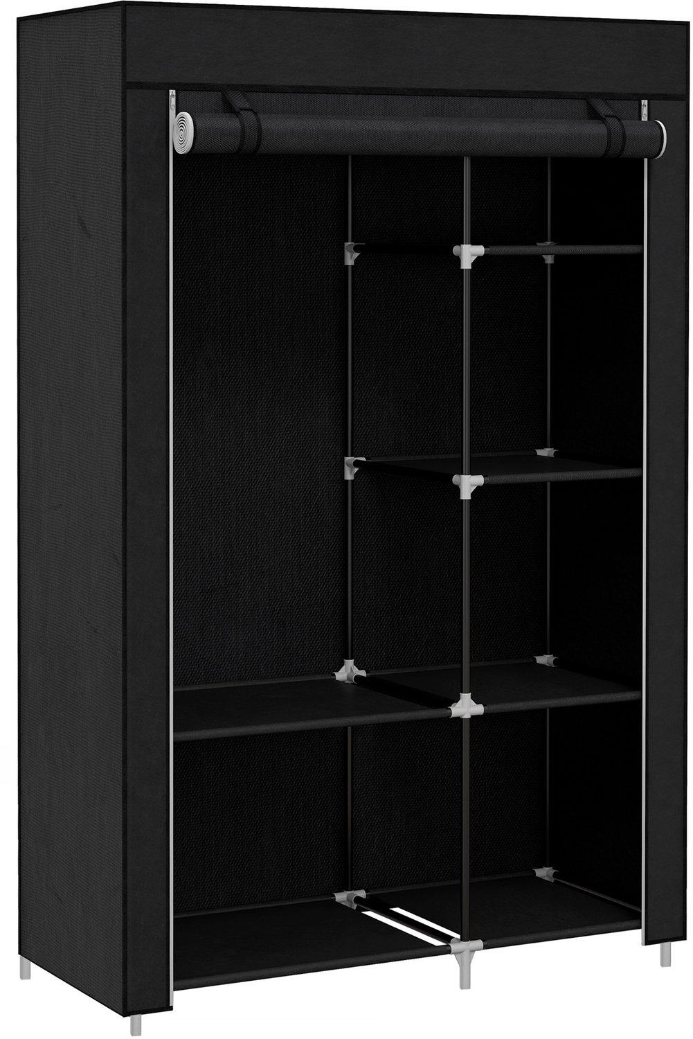 Homona Kledingkast van stof - Met 1 kledingroede en 6 legplanken - Met ritssluiting en oprolbare deur - Met stalen frame - 103 x 43 x 162,5 cm - Zwart