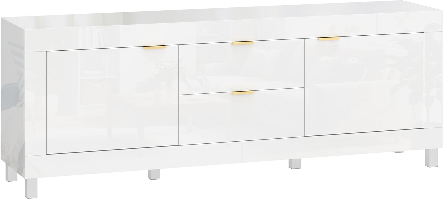 Homona TV-meubel - Met 2 kasten, 2 lades en kabelopeningen - 180 x 40 x 66 cm - Hoogglans wit