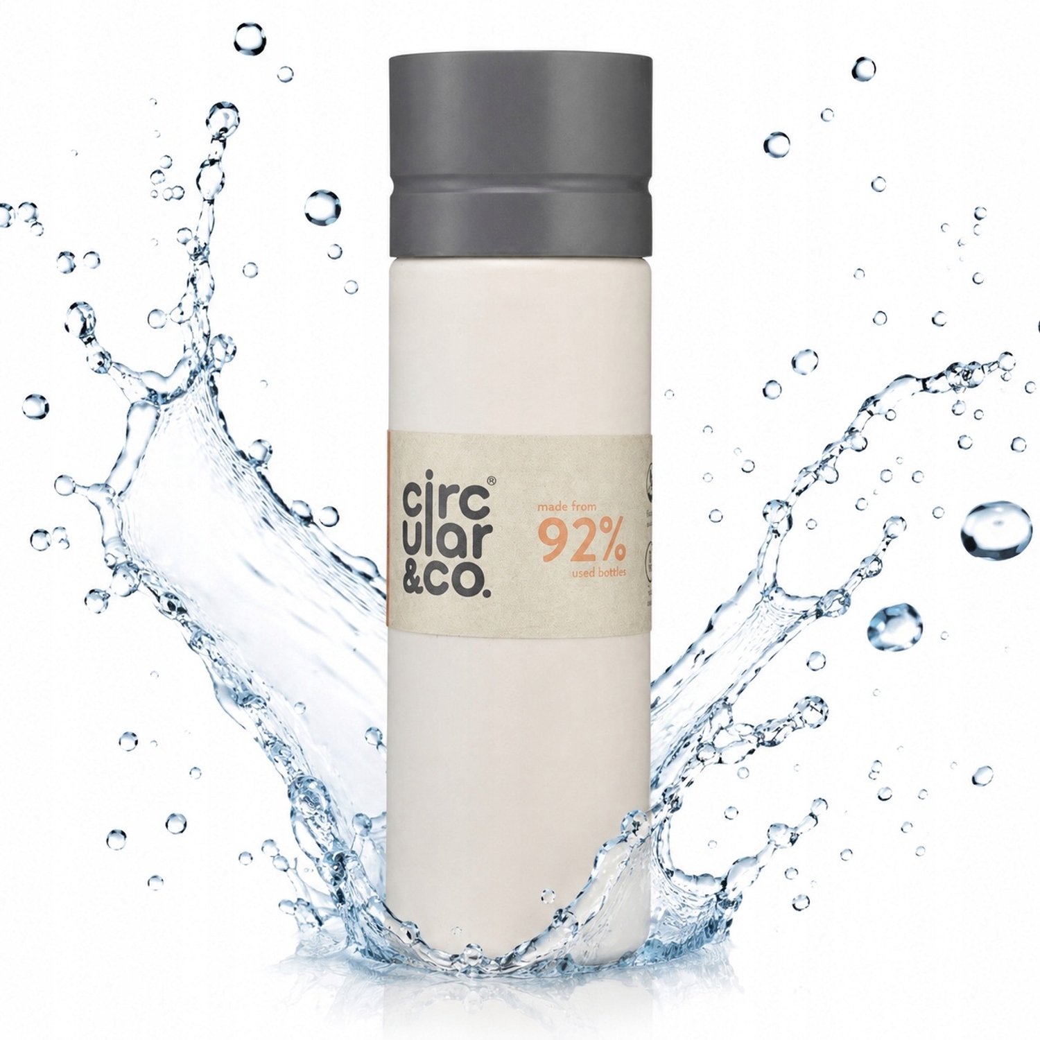 Circular&Co Herbruikbare Waterfles 600 ml - Gerecycled PET - Chalk & Grey