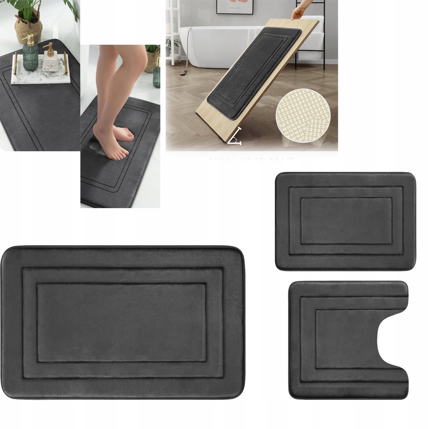 3-delige Antislip Badkamermat Set - Zacht & Absorberend