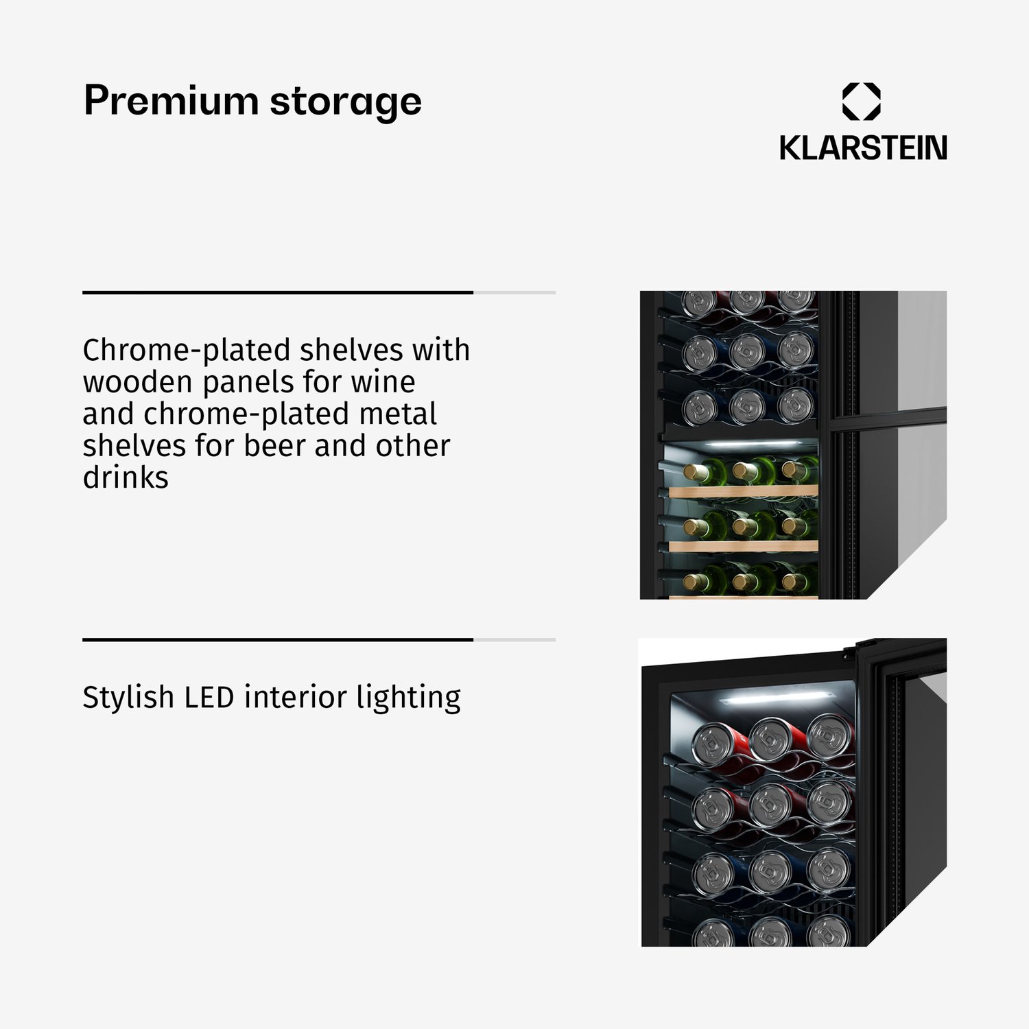 Klarstein Wijnkoeler Vrijstaande Wijnkoelkast voor 27 Flessen – Drankkoelkast met 2 Koelzones & Energiezuinige Compressor, Ideaal voor Wijnliefhebbers - 74L 48 cm - 2 Zones Touch UV-Bescherming Houten Schappen - Wijnklimaatkast – foto 6