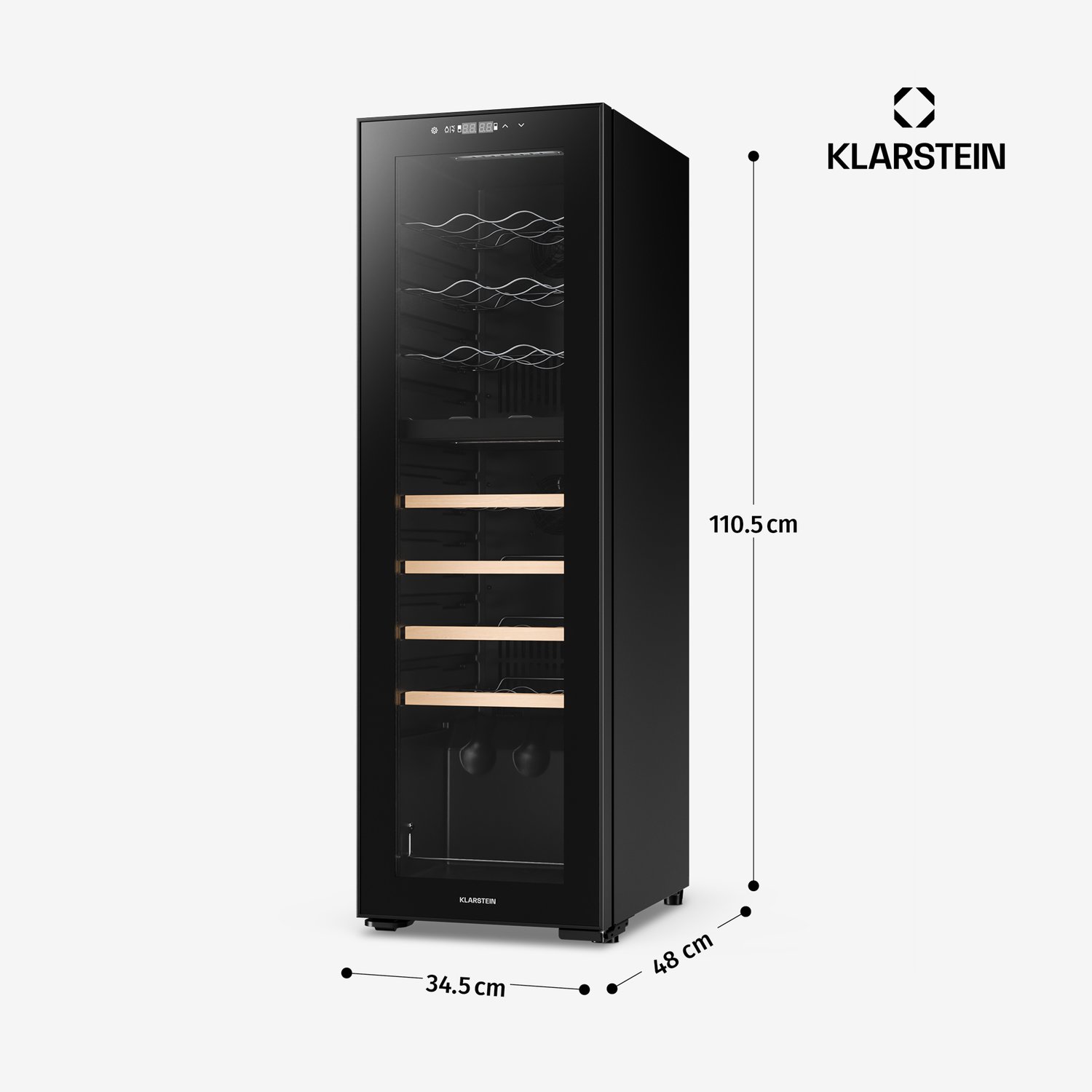 Klarstein Wijnkoeler Vrijstaande Wijnkoelkast voor 27 Flessen – Drankkoelkast met 2 Koelzones & Energiezuinige Compressor, Ideaal voor Wijnliefhebbers - 74L 48 cm - 2 Zones Touch UV-Bescherming Houten Schappen - Wijnklimaatkast – foto 4