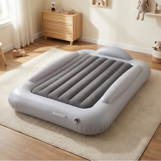 Kinder Luchtbed PVC Fluweelzacht Opblaasbaar Bed voor Kinderen Opvouwbaar Luchtmatras Kinder Slaapmat voor Thuis Reizen en Camping Grijs met EU-Luchtpomp — afbeelding 5