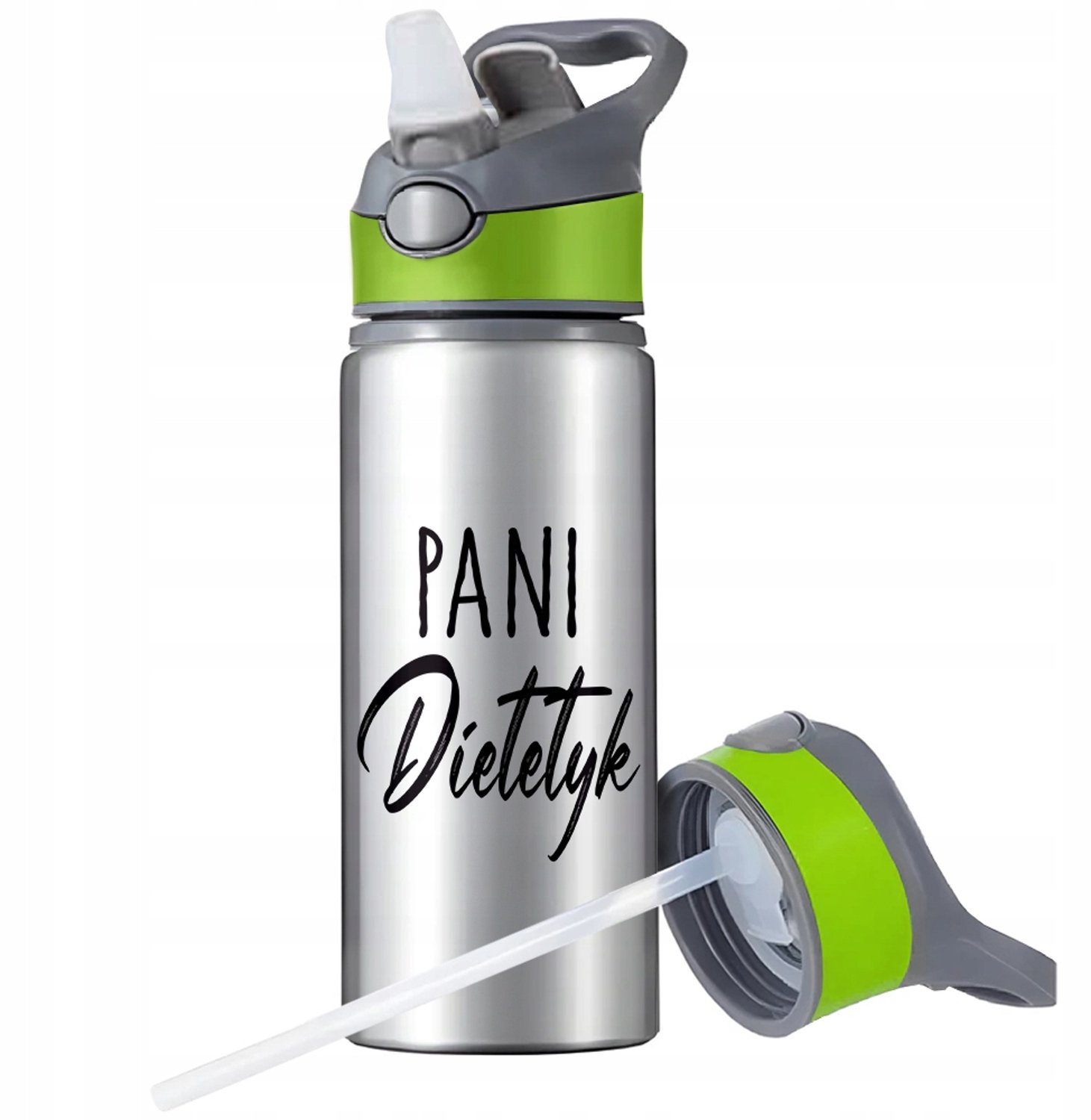 Merkloze Sport Bidon 650ml met Rietje en Handvat - Zilver