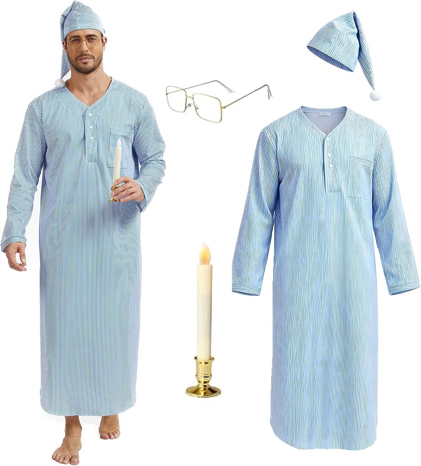 Vintage nachthemd set met nachtmuts voor Kerstmis carnaval